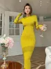 Casual Dresses Green Round Neck Long Sleeve Twists Sweater Dress Women 2023 Autumn Winter Warm Slim Bodycon Knit Crochet Simplicity