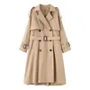 Womens Trench Coats Autumn Coat Single Breasted Long Khaki for Women Casual Loose Jackets Classic Lapel Overcoat Belt Streetwear 230927