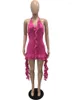 Abiti casual HAOYUAN Ruffle Fringe Halter Aderente Mini per le donne Y2k Sexy Night Club Abiti asimmetrico Festa di compleanno Abito