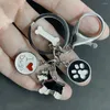 Nyckelringar svart emaljfärg metall schnauzer hundtryck nyckelchain familj husdjur smycken bärbar nyckelkedja