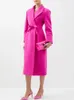 Vestido de duas peças Allinggentle Overcoat para mulheres rosa laço cinto longo lã inverno espessura elegante casaco em estoque senhora desgaste