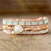 Bangle Women Ethnic Leather Wrap Bracelet Labradorite Rhinestone Moonstone Beads 3 Strands Bracelet Boho Jewelry Wholesale Drop 230927