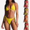 Mulheres de banho senhoras bandage bikini conjunto push-up sutiã maiô 2023 cor sólida estilo verão brasileiro biquini feminino sexy