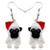 Dangle & Chandelier Acrylic Christmas Sweet Pug Dog Earrings Drop Cute Pets Gift Women Girl Teens Kid Festival Charms Decoration B338K