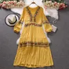 الفساتين غير الرسمية الربيع طويلة الأكمام A-LINE WOLING ELESANT PARTING SMASTY RANKWAY BOHO BOHO High WEAIST Summer Vintage Dress 2023