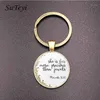 Suteyi Vintage Bronze Christian Bible Key Chain Holder Charms Bibeln Psalm Glas och blommor Bild Keychain Män kvinnor Gift1276s