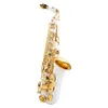 新しいホワイトプロフェッショナルアルトサクソフォンサックスサックスe-flatホワイトペイントゴールドキーが刻まれた美しくパターン化されたジャズ楽器