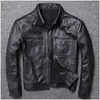 Erkekler Deri 2023 Erkekler Vintage Siyah Gençlik Sinemsi Slim Fit Real Coat Fashion Cowhide Motosiklet Biker Giyim