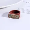 Cluster Rings Retro Rectangle Colorful Abalone Shell Big Wooden Band Jewelry For Women Fashion Character Trend Ring