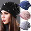 Kadınlar İnci Rhinestones Beanie Hat Headgear Düz Renk İnci Kapağı Sonbahar Kış Şapkaları Kadın Bonnet Moda Açık Beanie