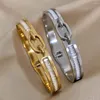 Bangle Aensoa Punk Aço Inoxidável Bloqueio Fivela Numerais Romanos Olhos Zircão Cuff Bangles Pulseiras Para Mulheres Homens Múltiplas Jóias Unissex