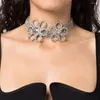 Girocollo L'ultima esagerata collana di cristallo con fiori di grandi dimensioni di lusso, gioielli con catena a clavicola multistrato alla moda da donna