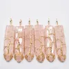 Pendant Necklaces Natural Stone Rose Quartz Pillar Pendants Handmade Gold Colour Wire Wrapped Tree Of Life Wholesale 6Pcs/Lot For Necklace