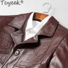 Couro masculino falso tcyeek genuíno homem jaquetas negócios casual fino casaco moda camada superior primavera outono roupas masculinas lm 230927