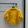 Kobiety swetry jesienne moda stała kolor mohair przycięty lapel z krótkim rękawem urocze pullover kobiety szczupły sweetek z dzianiny