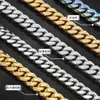 Hip hop style stainless semi round grinding inlaid buckle Cuban chain color gold silver titanium steel full diamond necklace