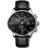 Men Watches Japan Quartz Movement Leather Strap New Portuguese Chronograph I371447 Black Dial 40mm Wristwatches258g