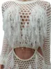 Podstawowe sukienki swobodne Anjamanor cekin fringe szydełko na pokrywę plażową sukienkę seksowną wakacje stroje puste dzianiny Długie rękawowe sukienki Maxi Fall D29-FI32 230927