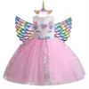 Flickans klänningar Baby Girls Unicorn Tutu Dress Pastell Rainbow Princess Girls Birthday Party Dress Children Halloween Unicorn Perform Costume 230927