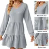 Casual Dresses Lady Winter Dress Stylish Women's V Neck A-line Flattering Pleated Design Soft Solid Color Fabric Above For Fall/winter