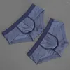 Cuecas masculinas triângulo calças dupla camada sexy cintura baixa malha roupa interior fina fibra antibacteriana