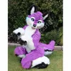 Paarse vos hond fursuit mascotte kostuum volwassen grootte cartoon anime thema karakter carnaval unisex jurk kerst fancy prestaties feestjurk