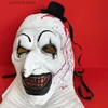 Maschere per feste Maschera da clown Bloody Terrifier Art The Cosplay Creepy Horror Demone Evil Joker Cappello Casco in lattice Costume di Halloween Puntelli Party T230927