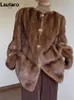 Kadın Kürk Sahte Kürk Lautaro Sonbahar Kış Zarif Kalın Sıcak Yumuşak Kabarık Kahverengi Sahte Mink Ceket Kadınlar Tek Göğüslü Lüks Tasarımcı Dış Giyim 230927