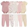 Kläder sätter unisex 6/9/10pieces Cotton New Born Bodysuits+Pants Baby Girl Clothoon Tryck Kort Sleeve Boy Bebes 230927