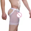 Sous-vêtements hommes Sissy sous-vêtements dos nu ouvert entrejambe balle pochette troncs transparent taille basse boxeurs respirant confort string culotte érotique