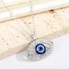 Shiny Hollow Evil Eye Pendant Necklaces For Women JewelryTurkish Blue Eye Sweater Clavicle Chain Necklace