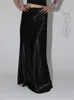 Kjolar svart glans satin lång kjol kvinnor kläder koreansk mode sommar hög midja bantning golvlängd maxi klänning japansk y2k s-4xl