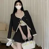 Arbeit Kleider Koreanischen Stil Casual Anzug frauen Herbst Rüschen Kurze Jacke Hohe Taille Falten Rock Zwei-stück Set mode Weibliche Kleidung