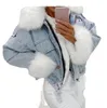 Veste courte en fourrure en denim blanc lavé et poli pour femme, fausse fourrure, pour garder au chaud en automne et en hiver, 230927