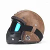 Casques de moto Open Face3 / 4Casque de moto en cuir PU Rétro Moto Helm Moto Bike Motocross avec pour hommes femmes personnalisé