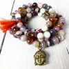 MG0833 Design di lusso Grado superiore Agata naturale del Botswana 108 Mala Yoga Gioielli Testa di Buddha Fascino Nappa Collana Mala Shippin219g