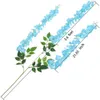 Faux Floral Greenery 12pcs/Set Wisteria Artificial Flowers 110 cm jedwabny winorośl wiszący kwiat na wesele ogród kwiatowy DIY Office 230926