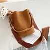 Suede Bucket Bag Maillard Retro Style Drawstring Winter Simple Women Bag Bucket Type Women's Bag Portable Shoulder Bag Cover Frosted Fabric