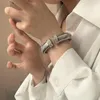 Bangle Luxe Temperament Elastische Verticale Streep Open Armband Met Hoge Kwaliteit Exquise Middeleeuws Retro Paar