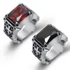 Hochwertige Mode Hiphop Rot Schwarz Großer Strass Stein Biker Herren Silber Edelstahl Punk Design Kreuz Ring 7-12#222w