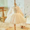 Robes de fille douce et élégante princesse robe de bal robe col rabattu nœud conception fleur à manches longues solide fête d'anniversaire robes