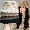 Wide Brim Hats Bucket Winter Thicken Fisherman Women Girls Lamb Fleece Checker Panama Caps Outdoors Plush Warm Letter Hat 230927