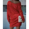 Casual Dresses Sexig Slim-Fit Sequined Mini Dress 2023 Autumn and Winter Women Long Sleeve Off Shoulder Slash Neck Party Formal