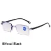 Lunettes de soleil Mode Lunettes de lecture bifocales Hommes Blocage de la lumière bleue Lunettes presbytes Ultralégères Coupe diamant Sans monture Lunettes de vision lointaine