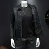 2023 Men's Spring Autumn New Stand Collar Pleated PU Leather Jacket Youth Slim Korean Style Handsome Leather Jacket Men Clothing