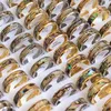 Wedding Rings 50pcs/lot 6MM 8MM Wide Mixed Real Shell Stainless Steel Ring Gold-plated Silver Plated Fashion Jewelry For Men And Women