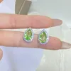 Studörhängen klassisk oval teardrop päronform smaragd grön kricka full diamant örhänge för kvinnor geometriska engagemang brud gåva smycken