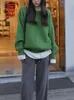 Swetry damskie O Zima luźne luźne, ciepłe dzianinowe top top grey green oversized for Women 2023