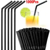 Gobelets jetables pailles 1000 pièces paille noire 210mm de Long fournitures de cocktail de fête de mariage accessoires de cuisine emballage individuel en plastique bricolage