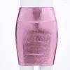 Skirts Shiny Metallic Liquid Wet Look Mini Skirt Sexy Women Summer Elastic High Waist Pencil Festival Rave Party Nightclub Outfit